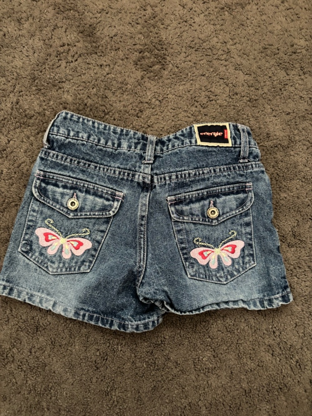 Rare Vintage Girls Size 10,Energie Denim Shorts With Pink Butterfly Embroidery